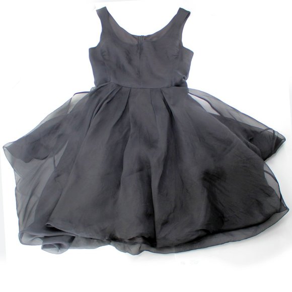 GARY GRAHAM Black Silk Organza Fit Flare Cocktail Layered Dress Pockets USA SZ 6 - Picture 9 of 15